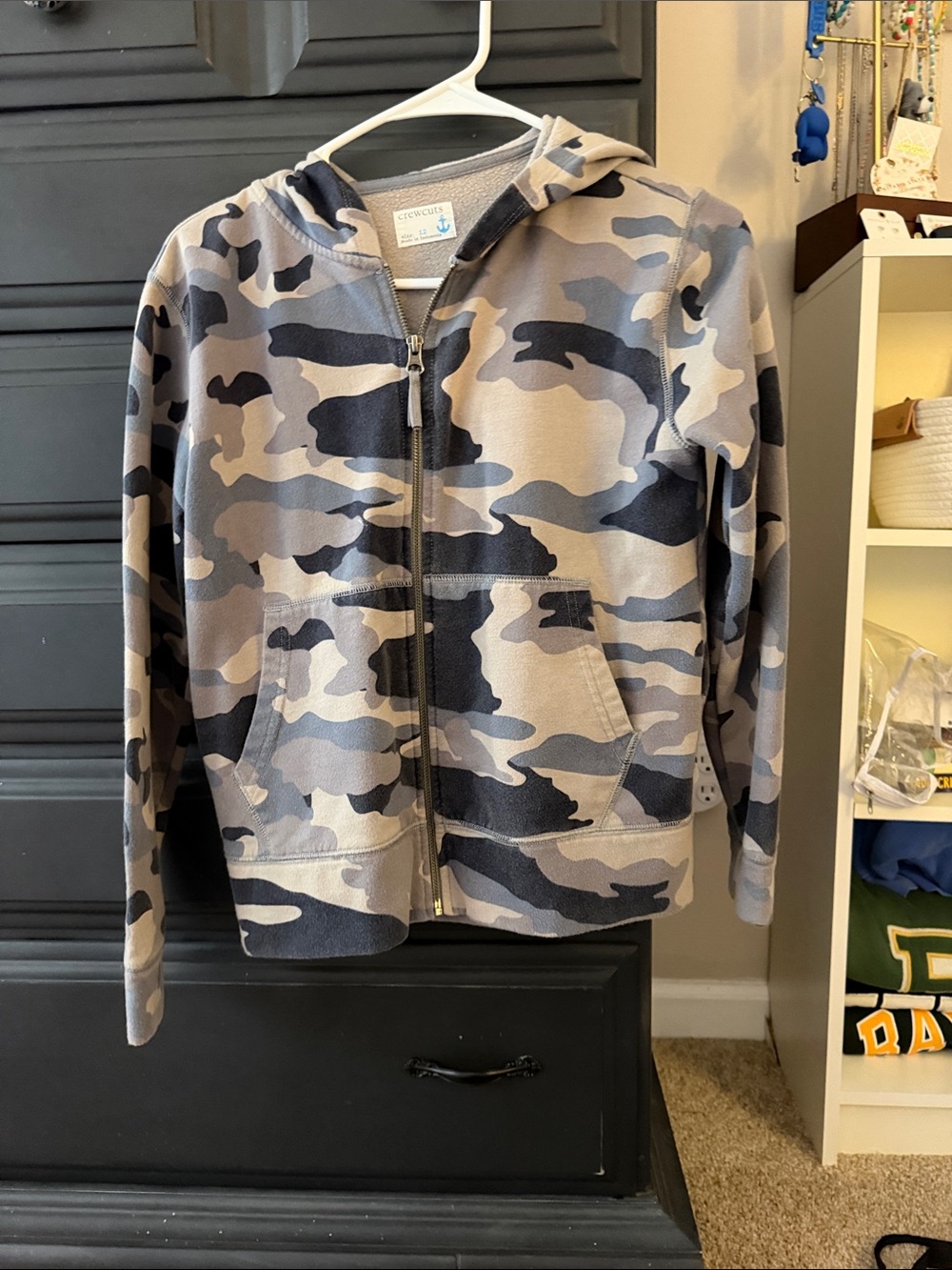 Crewcuts Kids Camo Zip-Up Hoodie in Gray and Black